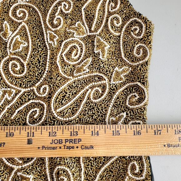 Women Vtg 90s Gold Beaded Vest L Cocktail Holiday Party NYE Gala Maximalist - Picture 10 of 13
